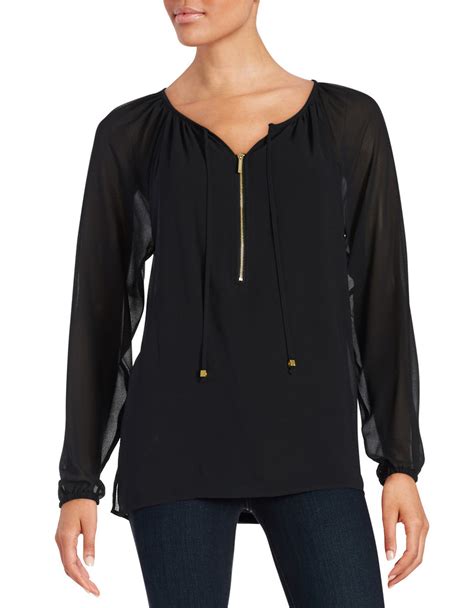 michael michael kors nerina mixed material blouse black|Women's Designer MICHAEL Michael Kors Blouses .